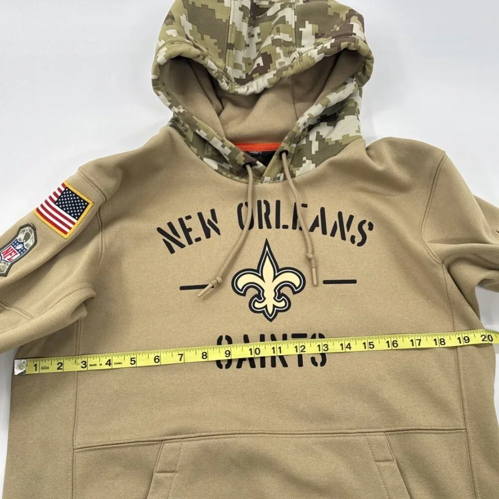 New Orleans Saints Hoodie Mens Small Salute to Service Camo Therma Pullover Tan